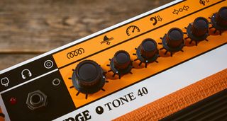 Orange O Tone 40: the new solid-state combo from the iconic British amp brand has the classic orange vinyl, wheat-coloured basketweave grille clothe and orange and white control panel with black dials.