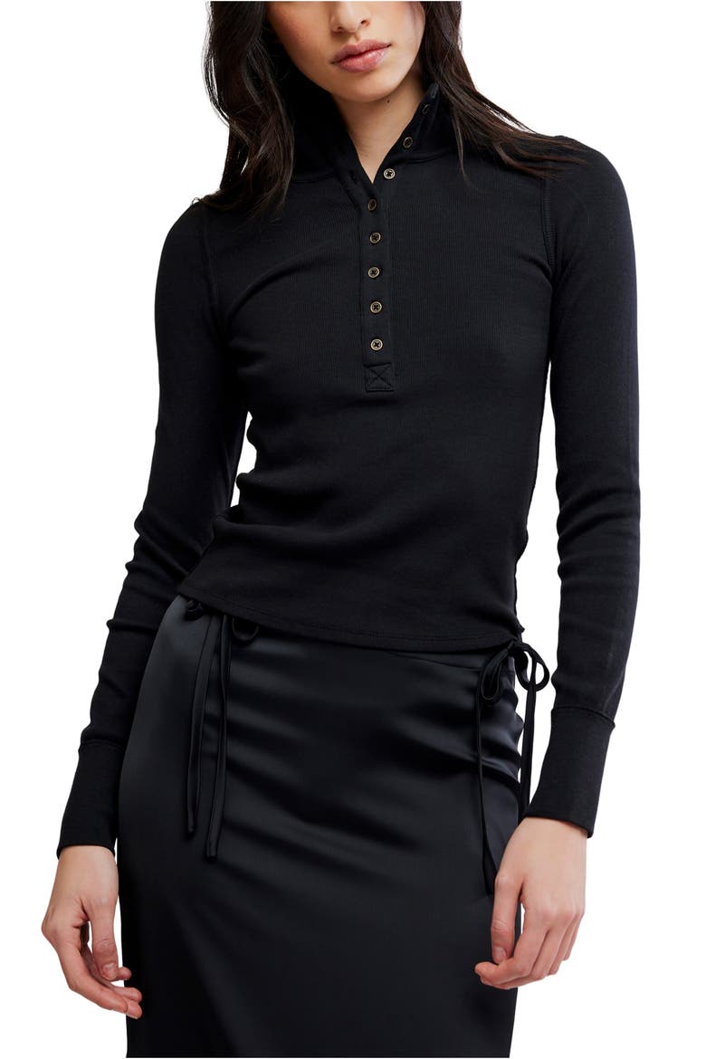 Lake Stand Collar Stretch Cotton Rib Henley
