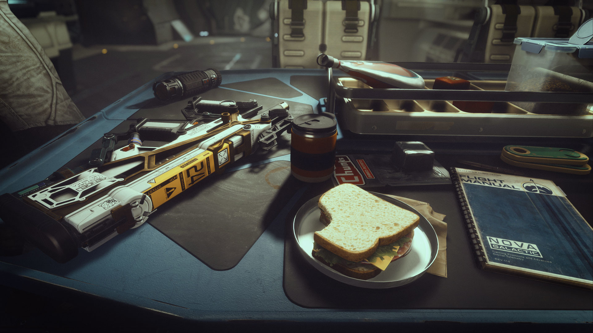 Un sandwich et une arme à Starfield.