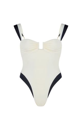 white and black swimsuit