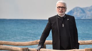 Karl Lagerfeld on the Chanel runway during Paris Fashion Week Spring/Summer 2019 in Paris on October 2, 2018.