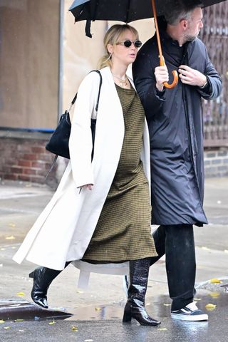 jennifer lawrence white coat outfit maternity