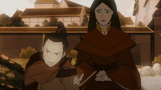 Zuko pouting and his mom comforting him.