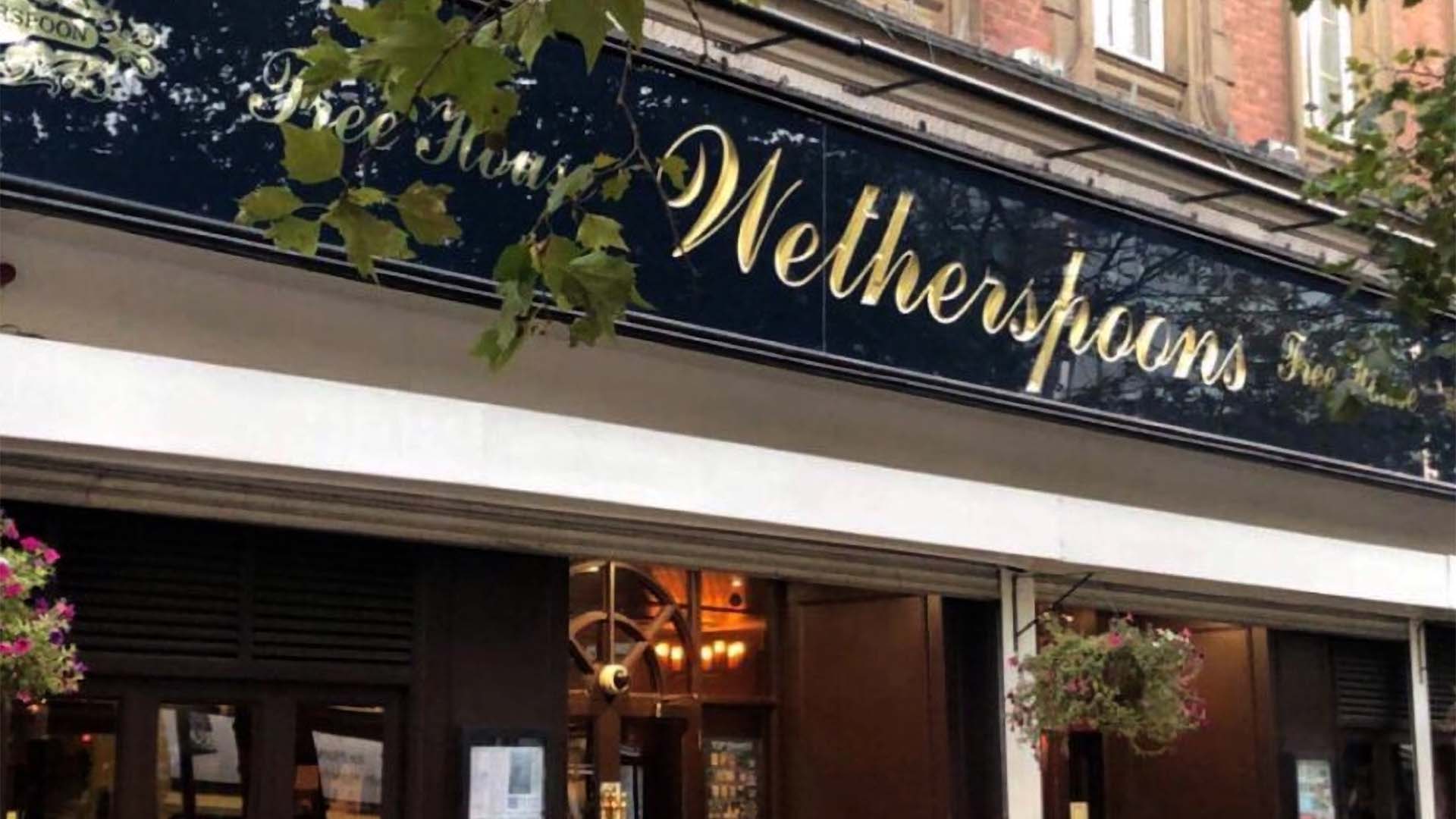 A photo of a Wetherspoons pub front. 