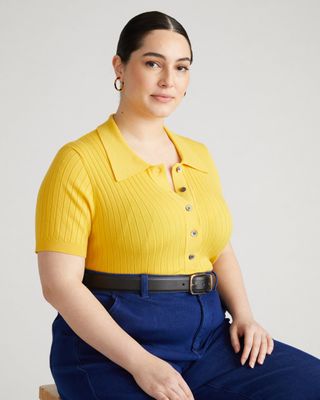 Jacqueline Short Sleeve Polo Sweater - Yellow