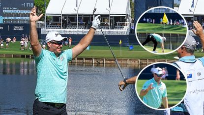 Ryan Fox hits a hole-in-one at the par-three 17th at TPC Sawgrass during the 2024 Players Championship