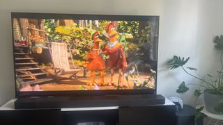 LG QNED81 TV showing Chicken Run Dawn of the Nugget
