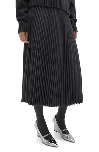 Wool Blend Pleated Midi Skirt