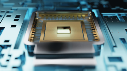 Abstract Artificial Intelligence component - 3d rendered close up image of CPU.