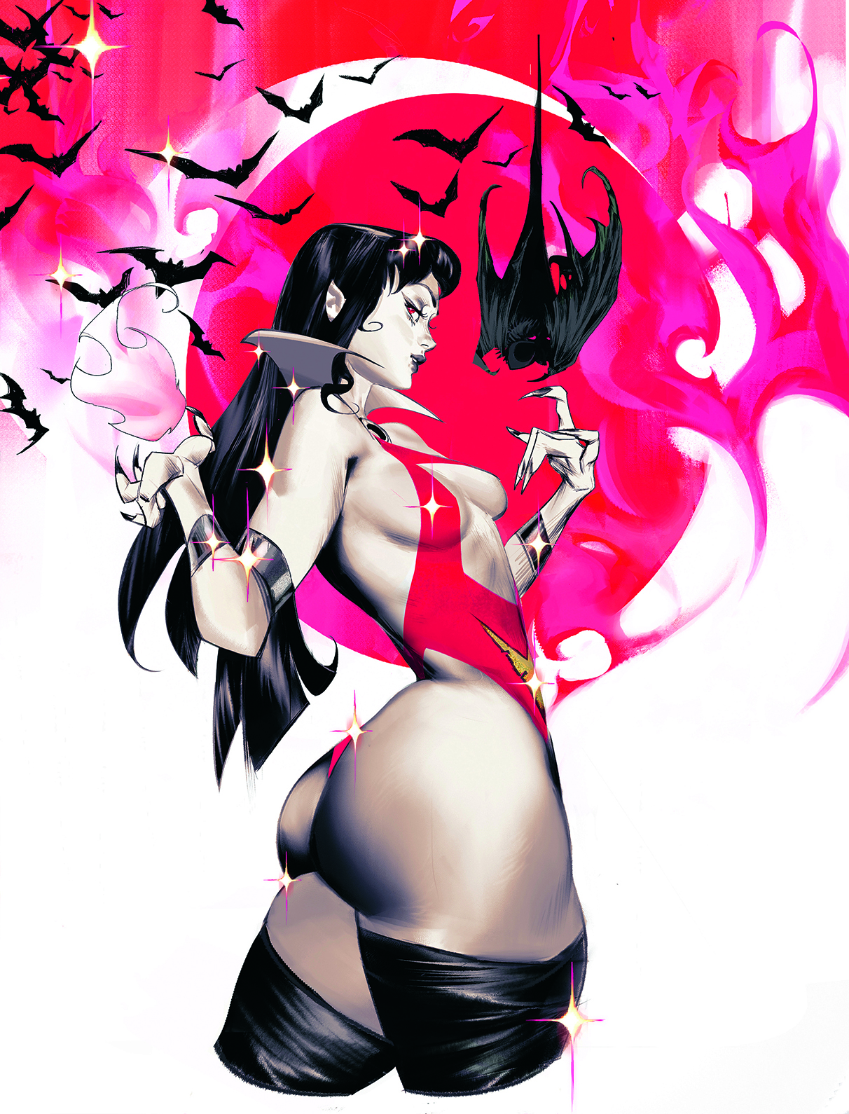 fantasy character art showing a female character in red and black colour palette