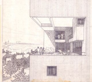 A sketch detailing one of the balconies at the Kanchanjunga apartments in Mumbai