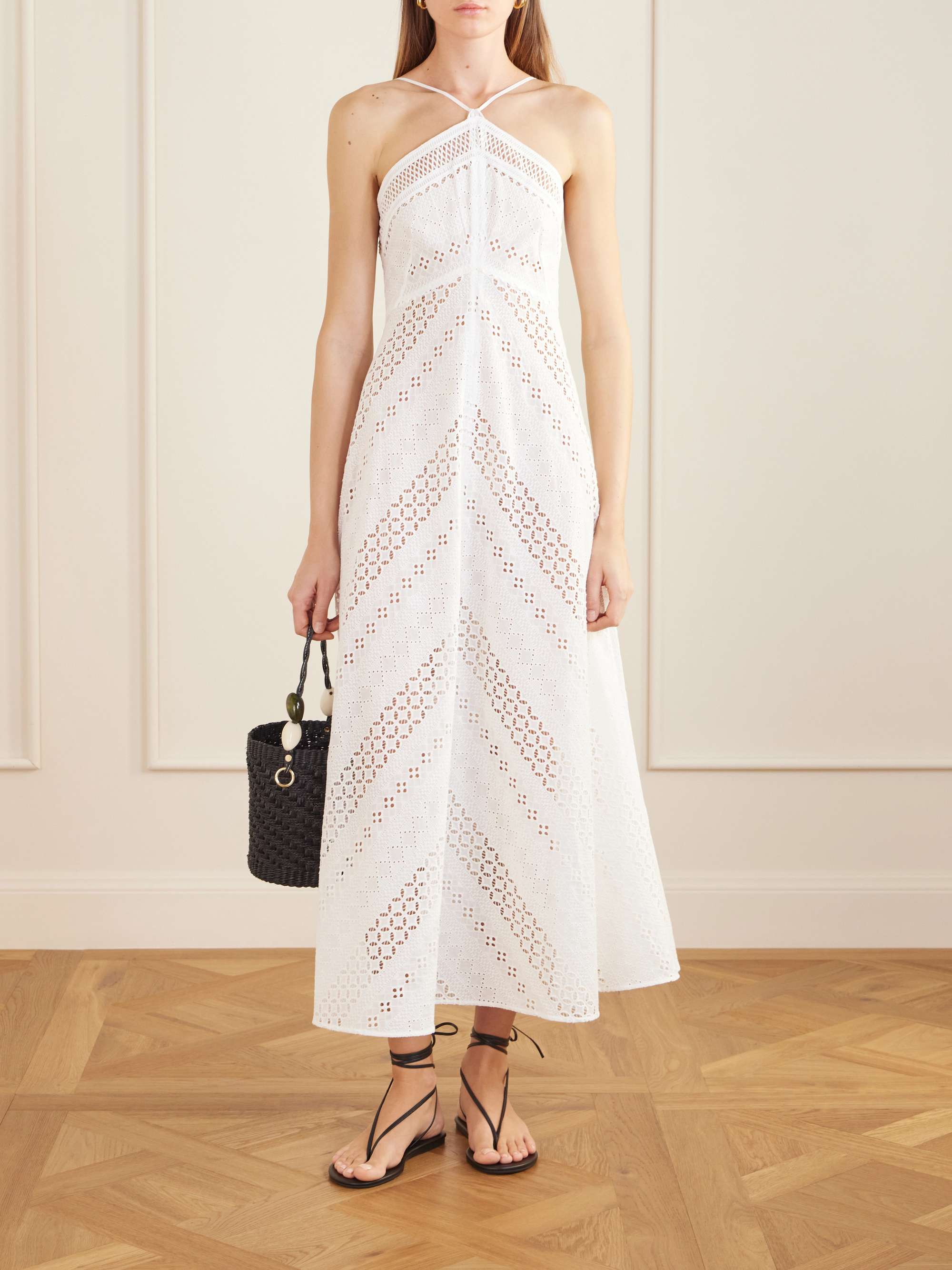 Castiglione Broderie Anglaise Cotton Halterneck Midi Dress