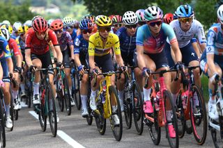 Kasia Niewiadome in yellow on stage six of the Tour de France Femmes 2024