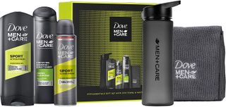 Dove Men+Care Gym Essentials with a Gym Towel and a Water Bottle Gift Set