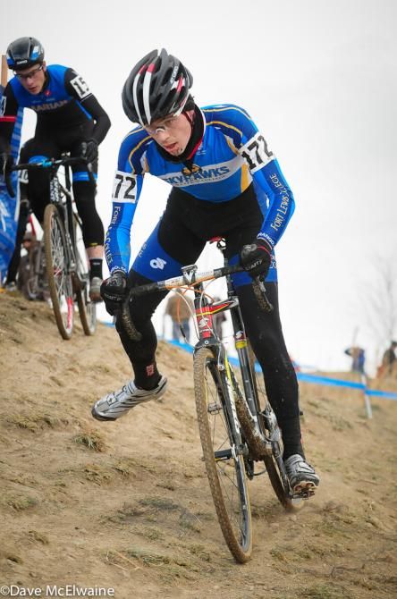 Kolby Preble unclipping for an off-camber section of the course
