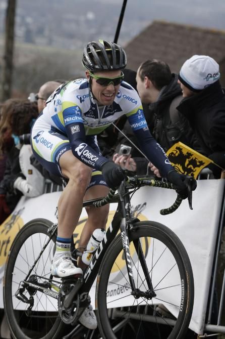 Sebastian Langeveld (Orica-GreenEdge) ascends the Paterberg.