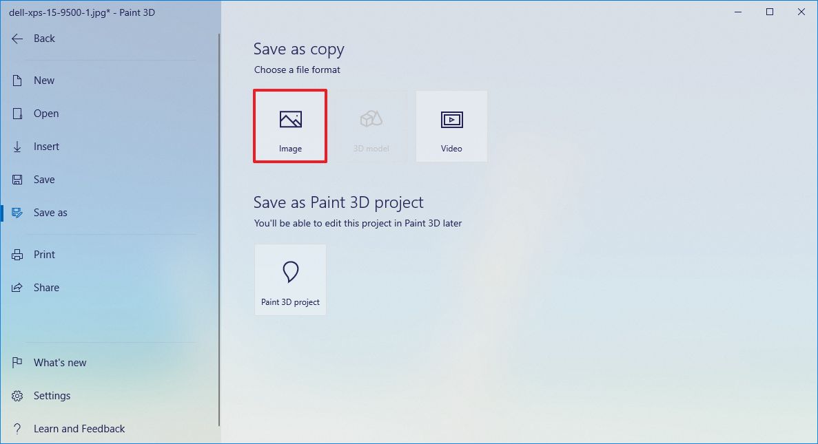 Paint 3D Save as image