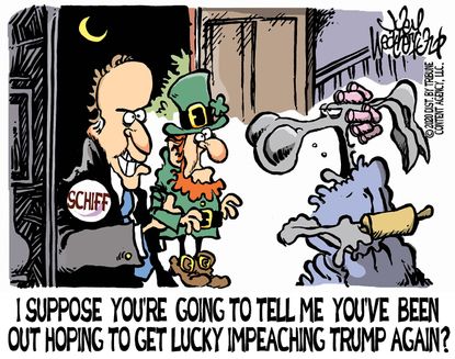 Political Cartoon U.S. Schiff Trump impeachment luck 2020 election Dems