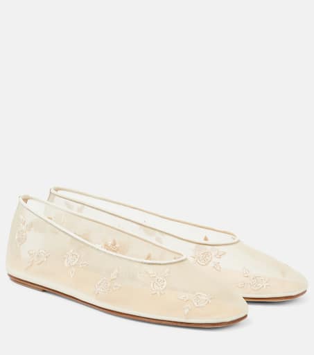 Embroidered Mesh Ballet Flats