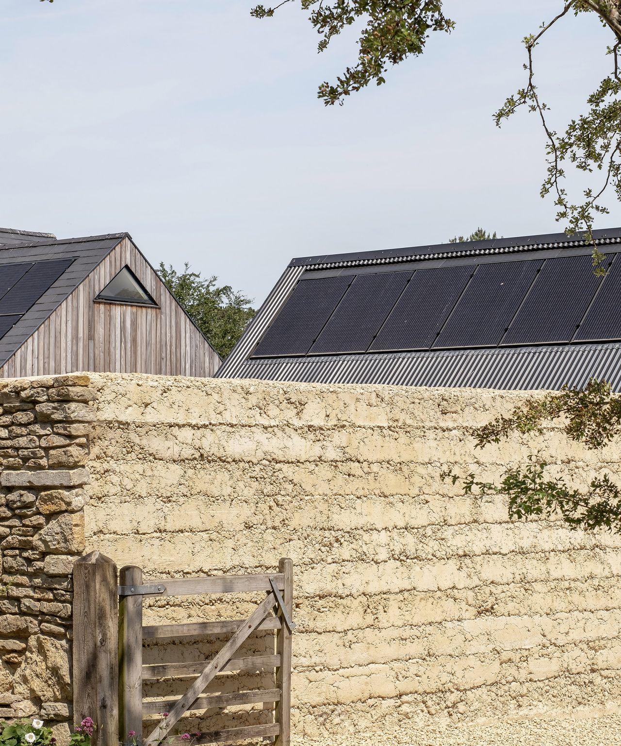 Garden walls made from building waste from a self build project