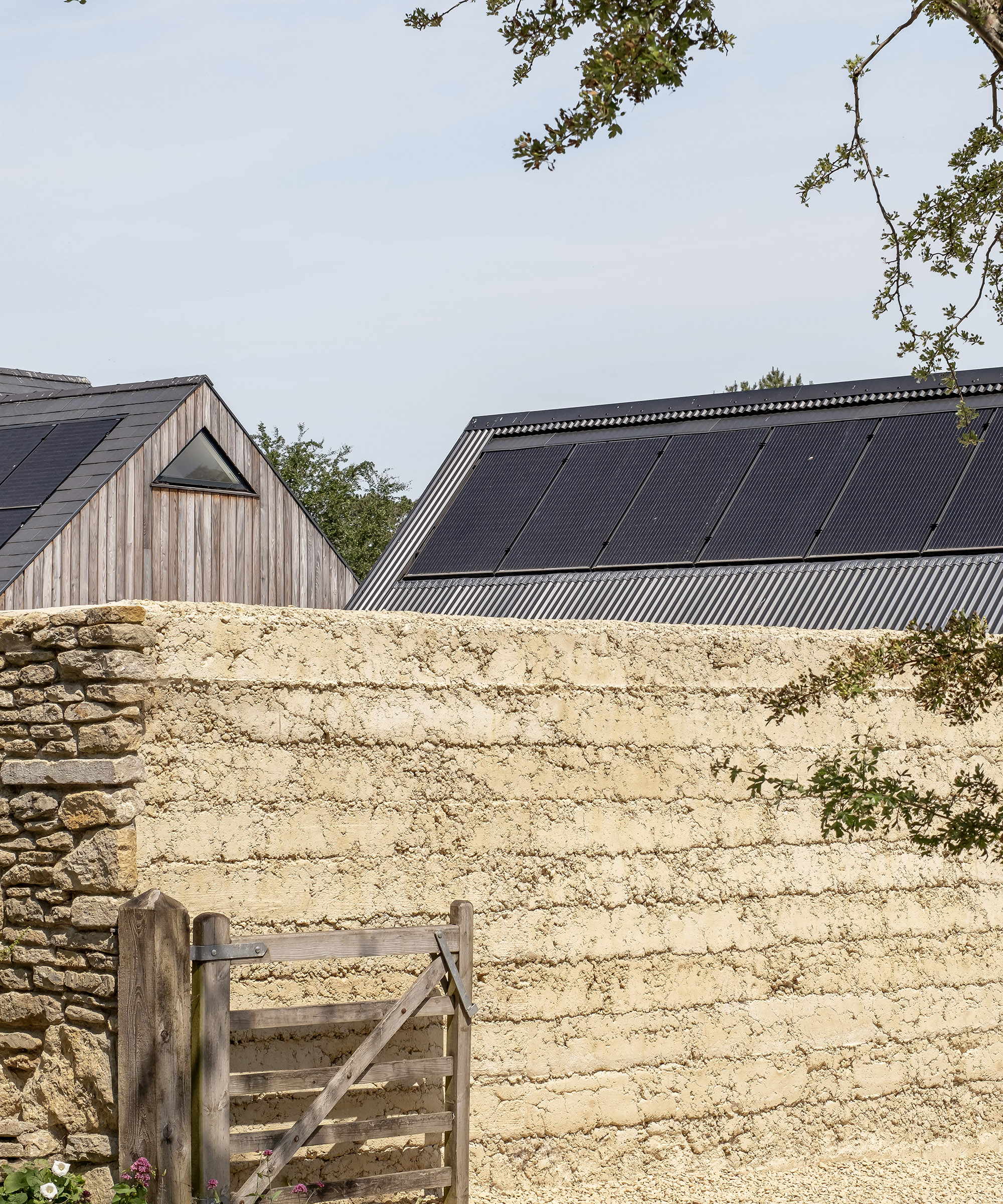 Garden walls made from building waste from a self build project