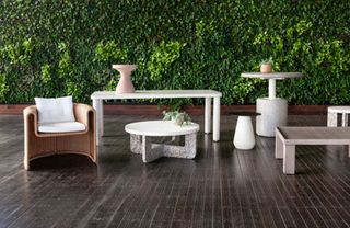 Modern outdoor furniture on a decked patio