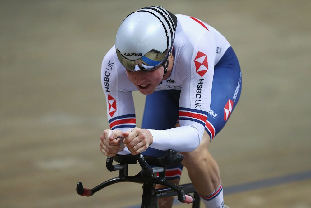 Joseph Truman of Great Britain competes in the Men's 1Km Time Trial race on day three of the UCI Track Cycling World Championships