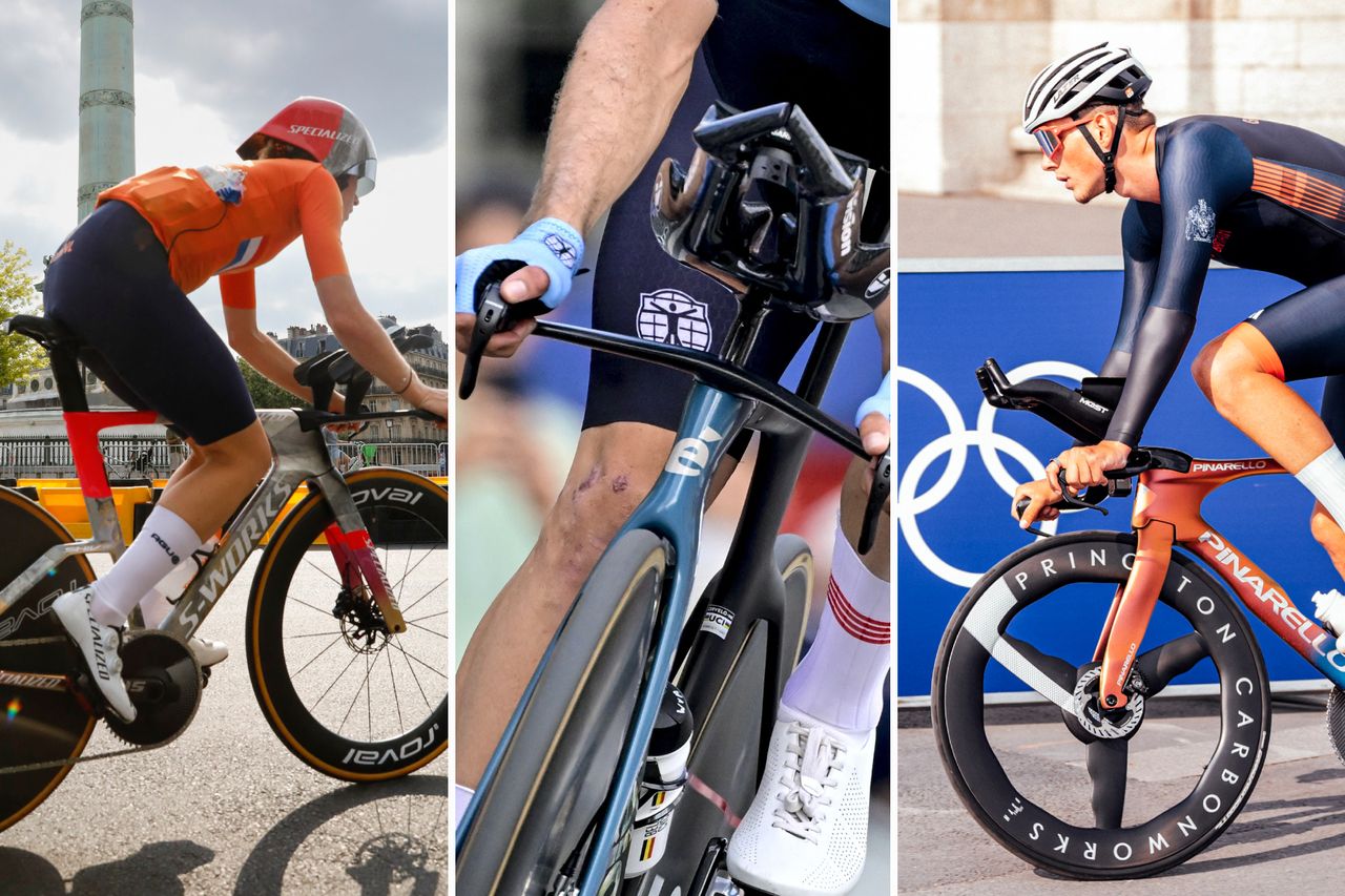 A collage of Demi Vollering, Wout van Aert and Josh Tarling at the Paris Olympics