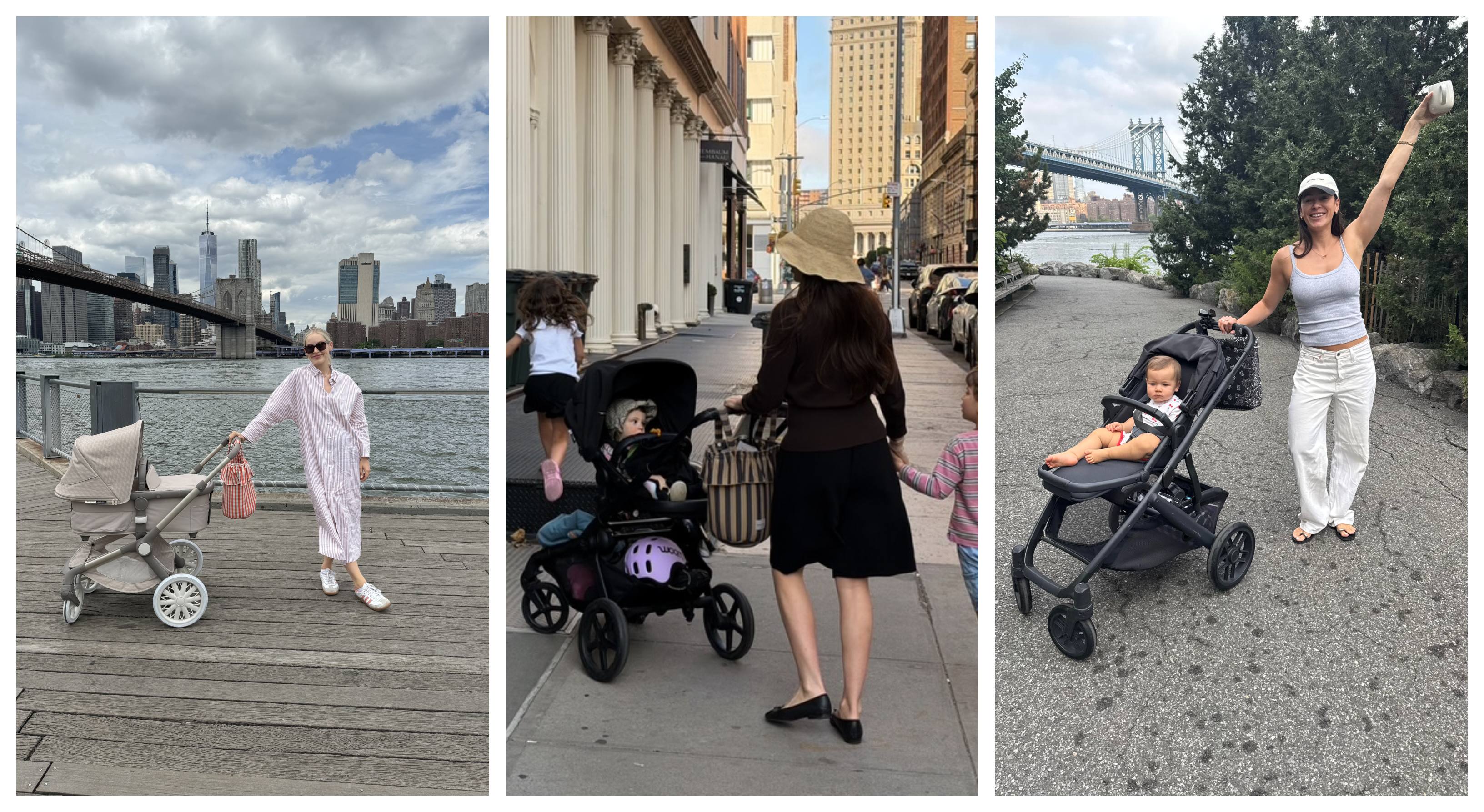 moms pushing their strollers with their MiniCoton stroller bags