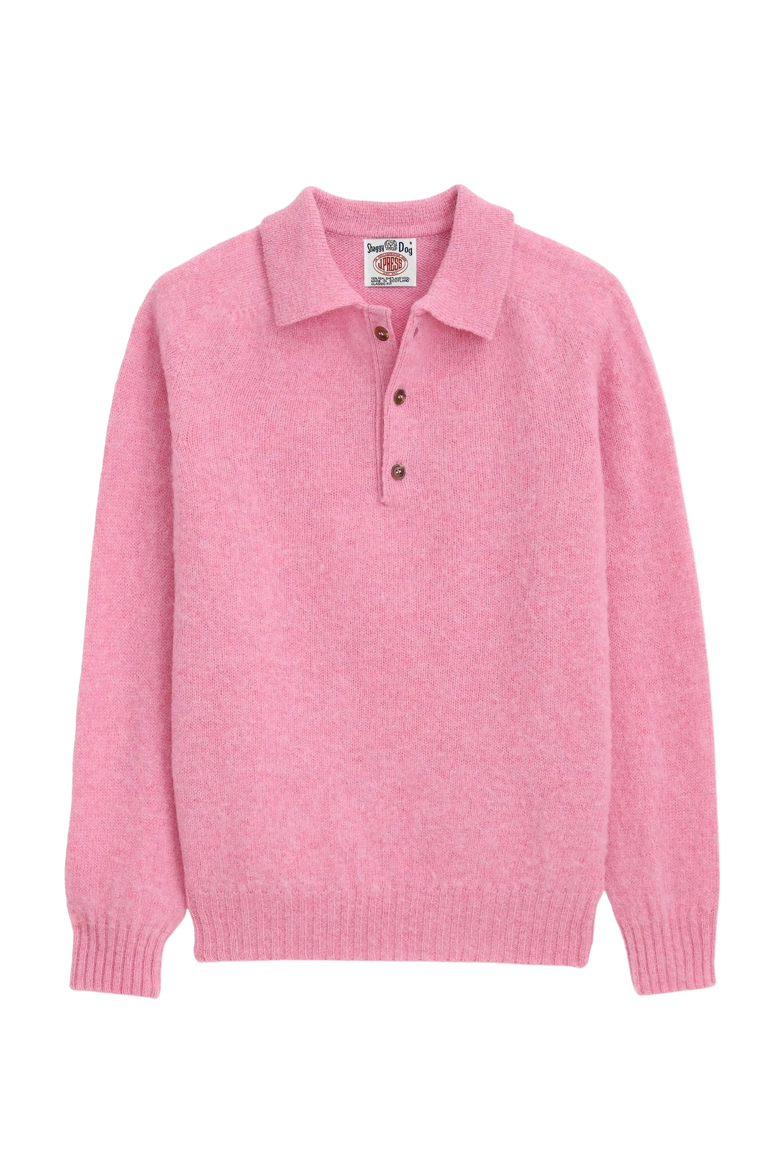 J.Press x Alex Mill , Made-In-Scotland Pink Shaggy Dog Polo Sweater