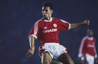Ryan Giggs in action for Manchester United against Oldham in 1991.