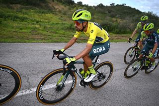 Daniel Felipe Martinez in the overall leader's jersey at the Volta ao Algarve