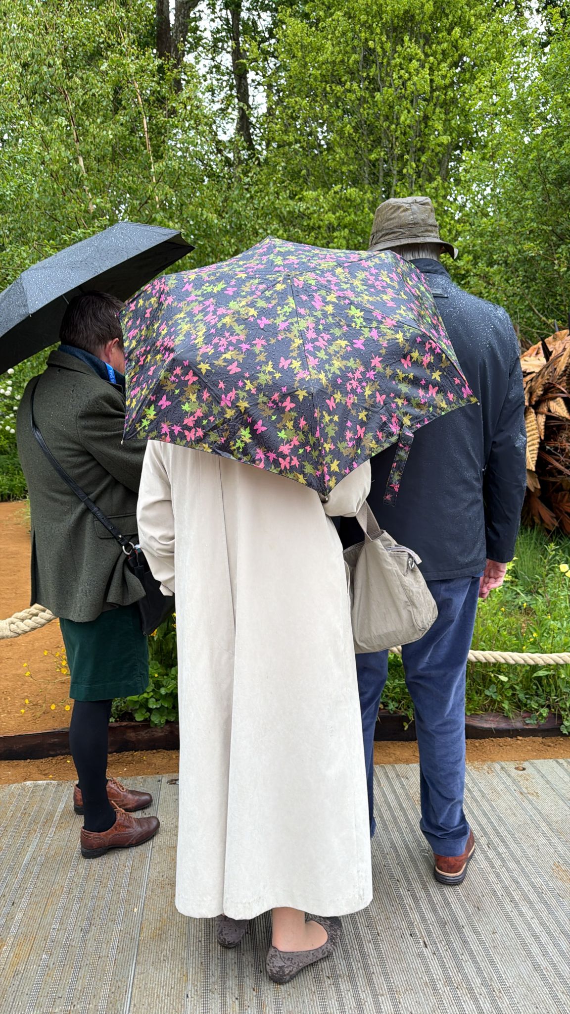 People with umbrellas at chelsea flower show
