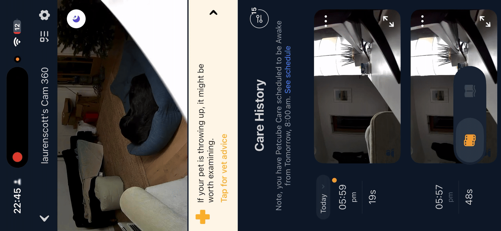 A short clip of the Petcube app