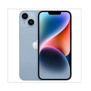 The iPhone 14 in blue, from the front and back