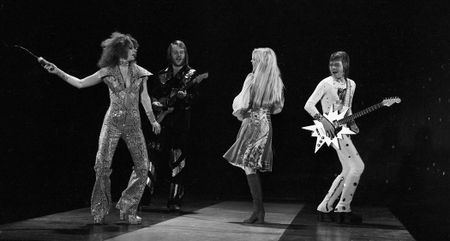 Abba perform in 1974, with Bj&ouml;rn Ulvaeus playing his iconic Star guitar