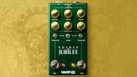 Wampler Golden Jubilee: the sparkly-green stompbox has gold anodized dials and two channels of drive to play with, placing classic Plexi and Mesa-style sounds into a compact housing.