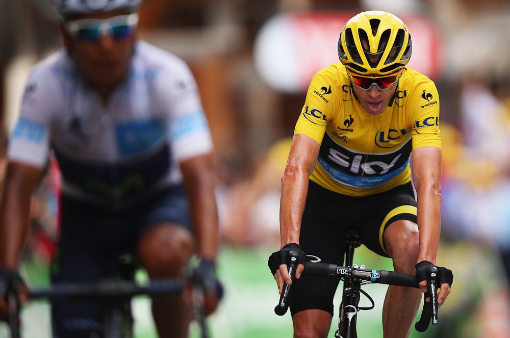Chris Froome finishes stage 17 behind Nairo Quintana.