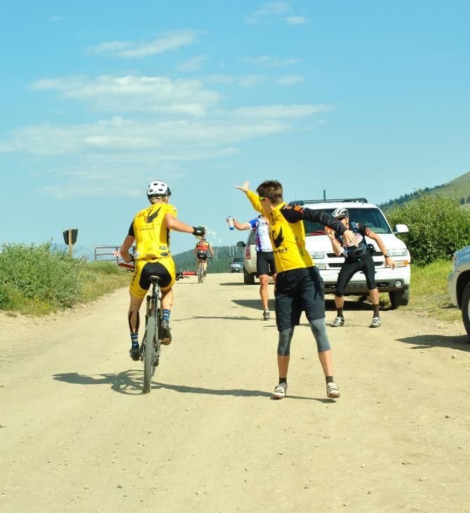 Santa Fe Brewing Freestyle Pilsner beer feed at the top of Boreas Pass on the final stage of the Breck Epic