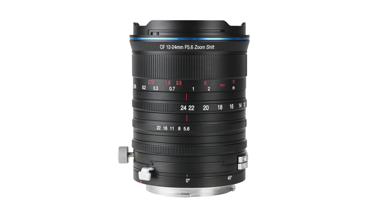 Laowa 12-24mm f/5.6 Zoom Shift lens against a white background