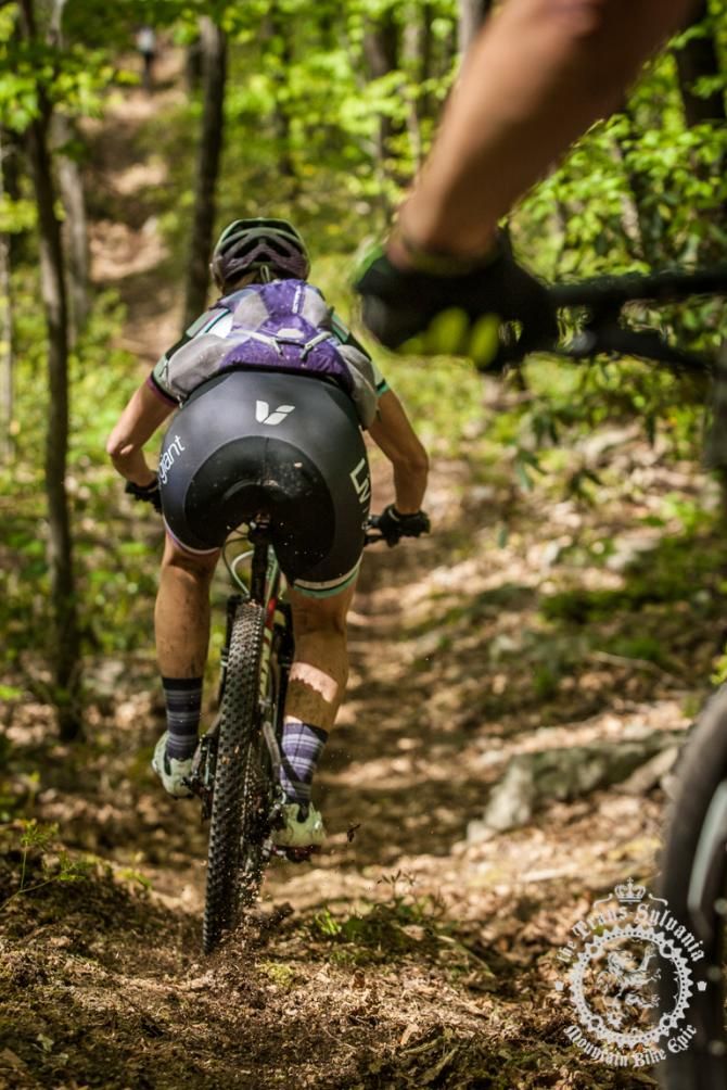 Two riders descend through the Enduro section