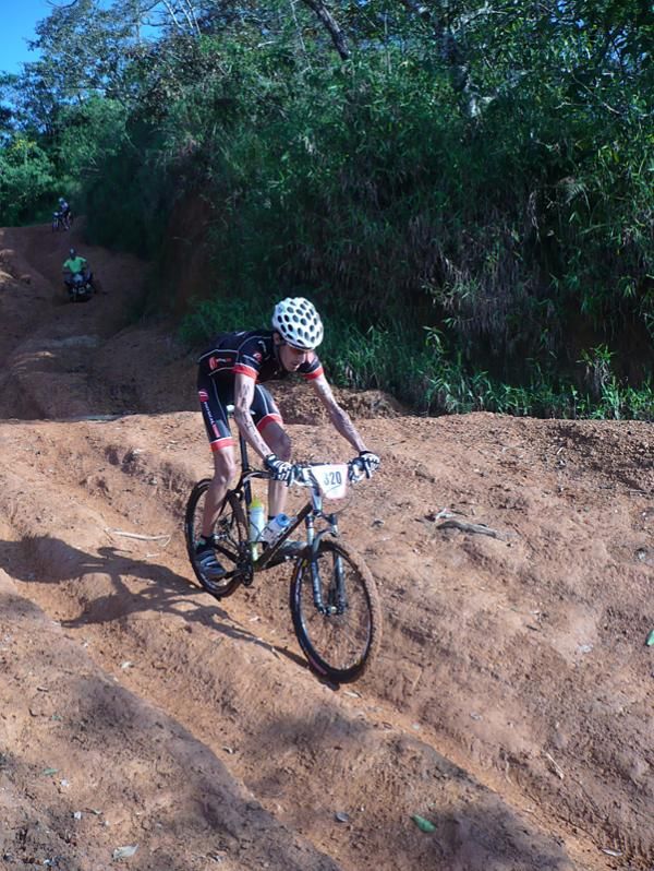 A rider on a steep downhill.