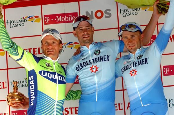 Danilo Di Luca (Liquigas) and Gerolsteiner's Stefan Schumacher and Davide Rebellin topped the podium in the 2007 Amstel Gold Race