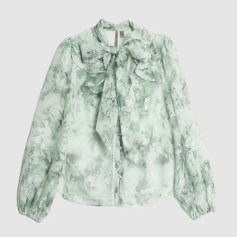 sheer green floral blouse