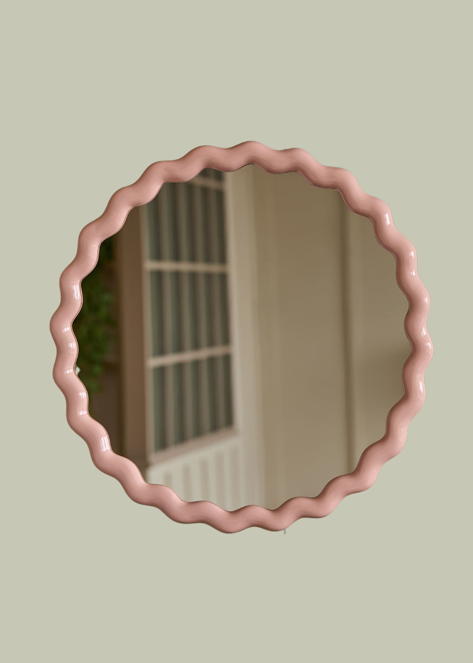 Rose and Grey, Round Pink Wavy Mirror