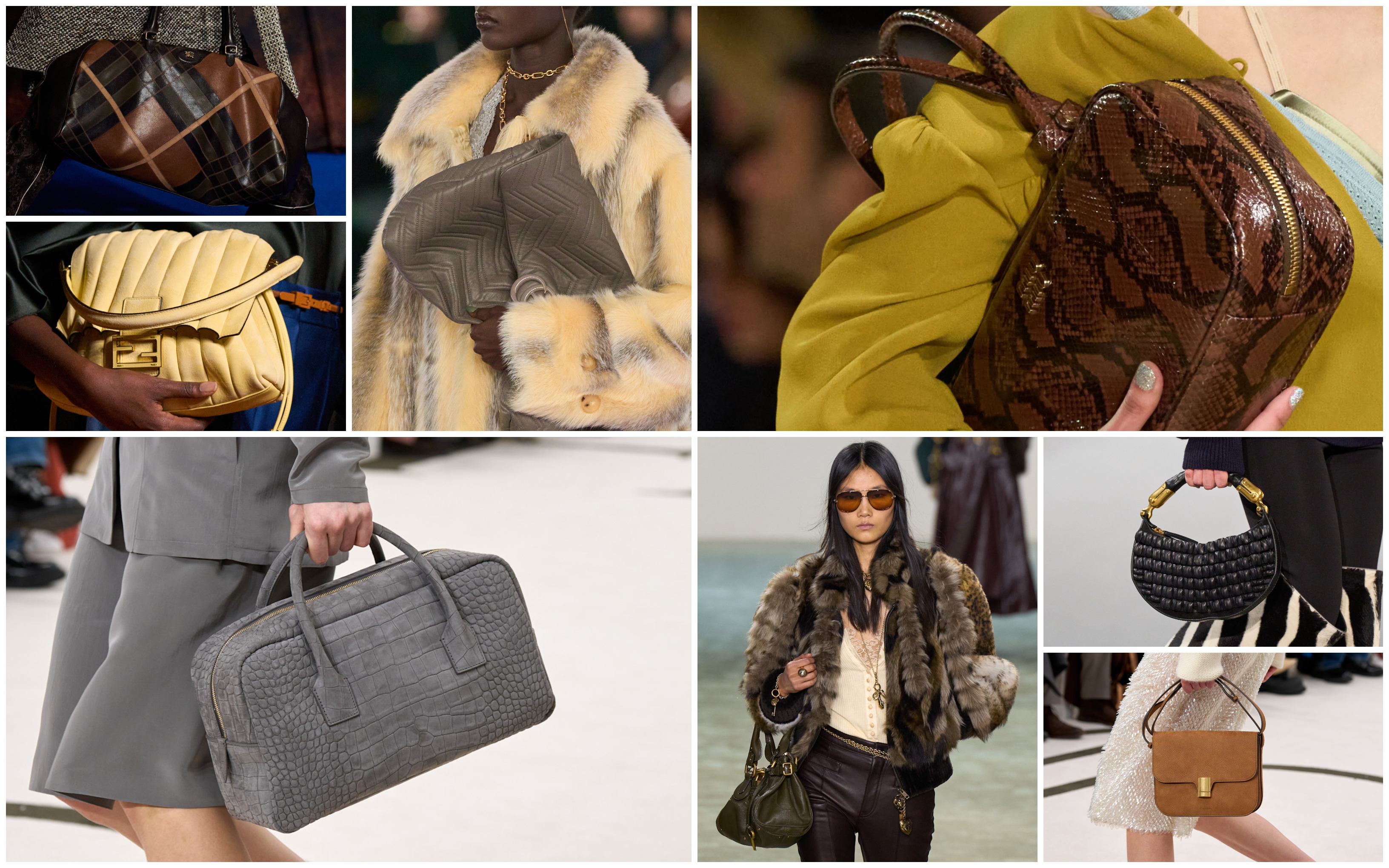 the fall 2025 bag trends at Burberry, Fendi, Gucci, Miu Miu, Calvin Klein, Chloé, and Balmain