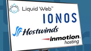 Best dedicated server hosting: Logo of Liquid Web, IONOS, Hostwinds and InMotion Hosting on a desktop screen