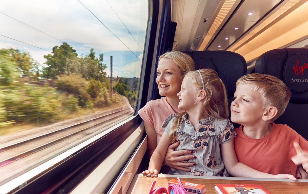 family on train