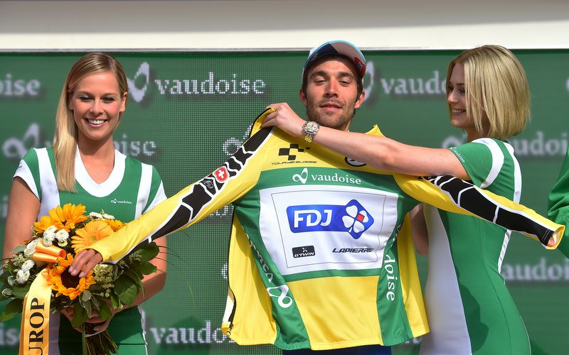 Thibaut Pinot (FDJ) pulling on the jersey