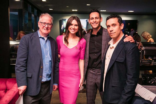 (From l.): Kent Gibbons, content director of B+C, Multichannel News and Next TV with hosts Sophie Flay of KABC and Johnny Ray Diaz and Jonathan Media of &lsquo;Primo.&rsquo;